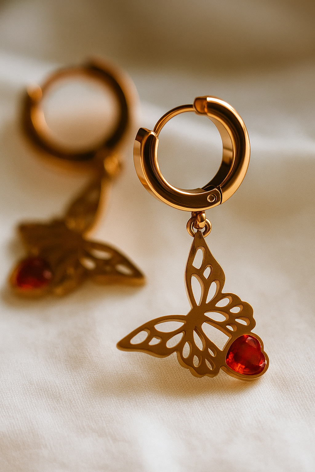Golden Flutter Hearts Earrings anti tarnish gold jewelry